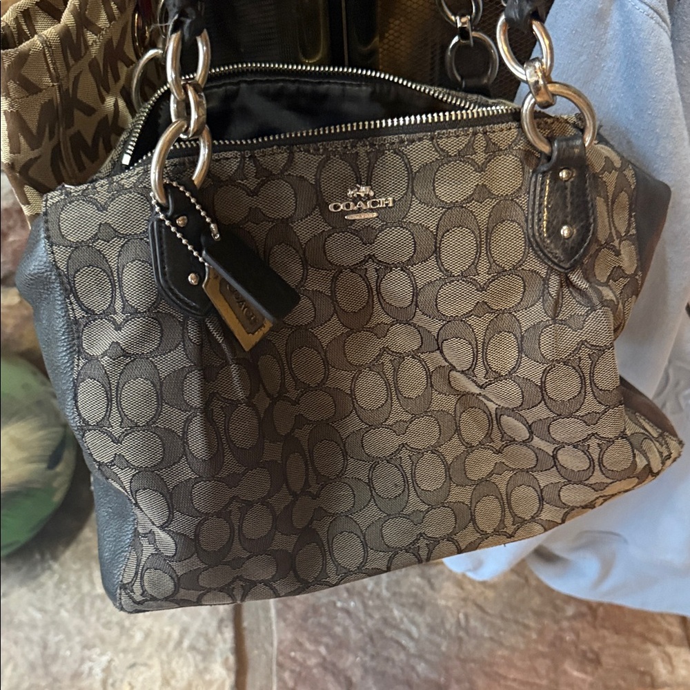 Coach Monogram Black and Tan Shoulder Bag